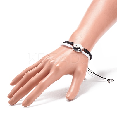 Enamel Yin Yang Matching Couple Braided Bead Bracelets Set BJEW-JB08557-1