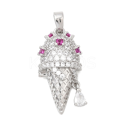 Brass Micro Pave Clear & Hot Pink Cubic Zirconia Pendants KK-A277-35P-1