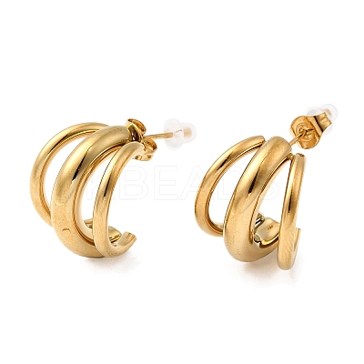 304 Stainless Steel Triple C-Shaped Stud Earrings EJEW-G451-01G-1