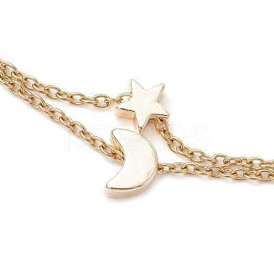 3Pcs 3 Styles Brass Clover Cross Moon Star Link 304 Stainless Steel Cable Chain Anklets for Women AJEW-AN00748-1