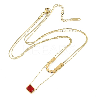 Ion Plating(IP) Golden Tone 304 Stainless Steel Pave Cubic Zirconia Rectangle Pendant Necklaces for Women NJEW-K276-09G-01-1