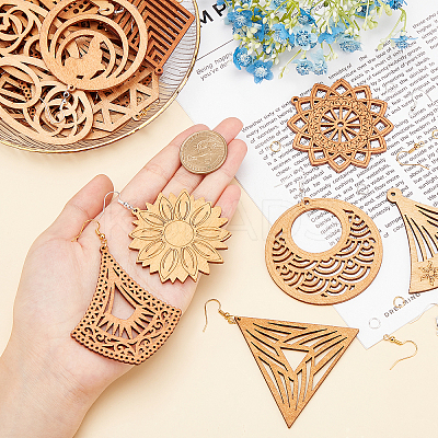 DIY 19 Pairs Laser Cut Wood Earring Making Kits DIY-GA0001-99-1