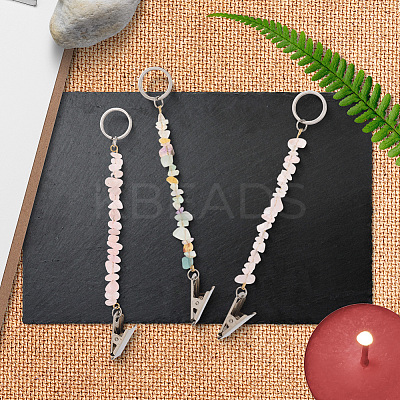 6Pcs Natural Rose Quartz & Quartz Crystal Keychain KEYC-GF00005-1