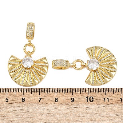 Brass Pave Clear Cubic Zirconia Fan Pendants KK-C132-22G-1
