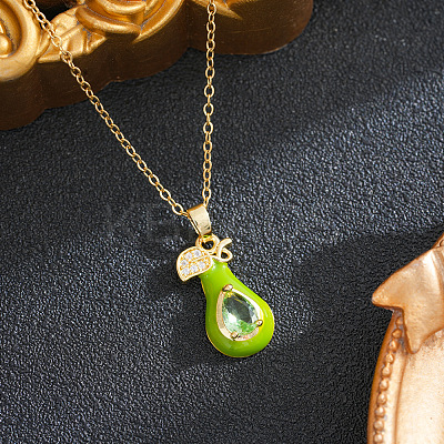 Brass Enamel Fruit Pendant 201 Stainless Steel Cable Chain Necklaces for Women WG879D2-03-1
