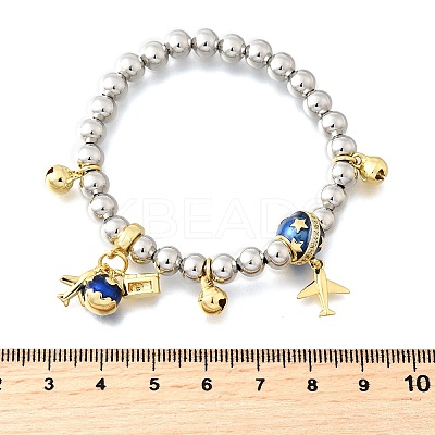 Brass Enamel Round Beads Charm Bracelets for Women BJEW-D317-11B-PG-1