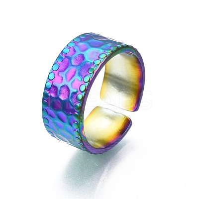 304 Stainless Steel Hammered Cuff Ring RJEW-N038-073-1