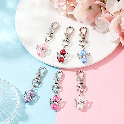 6Pcs 6 Colors Angel Glass Pearl & Alloy Pendant Decoration HJEW-YW00072-1