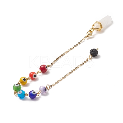 Round Evil Eye Lampwork & Natural Lava Rock Dowsing Pendulums PALLOY-JF02035-01-1