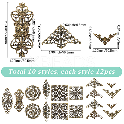 120Pcs 10 Styles Iron Connector Charms FIND-SC0017-12-1
