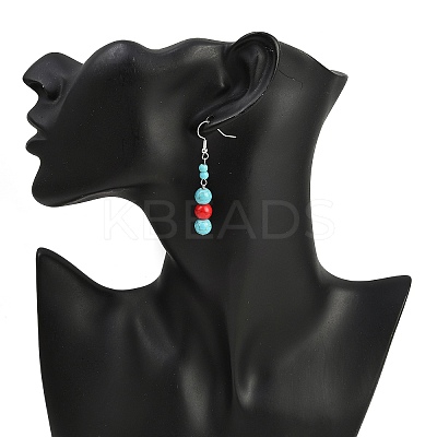 Brass Synthetic Turquoise Dangle Earrings EJEW-JE06589-03-1
