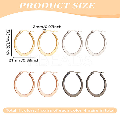 4 Pairs 4 Colors Stainless Steel Hoop Earrings EJEW-LP0001-46-1
