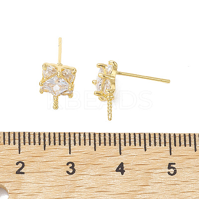 Rack Plating Brass Micro Pave Cubic Zirconia Studs Earrings Findings KK-K360-29G-1