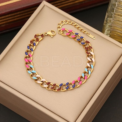 201 Stainless Steel Cuban Link Chain Bracelets for Women LS-BJEW-H633-01G-1