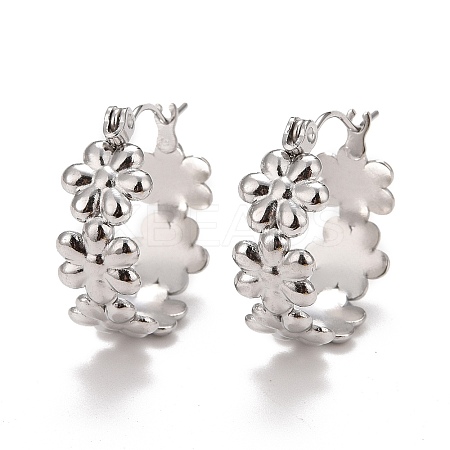 Non-Tarnish Flower 304 Stainless Steel Hoop Earrings for Women LS-STAS-A057-16P-1