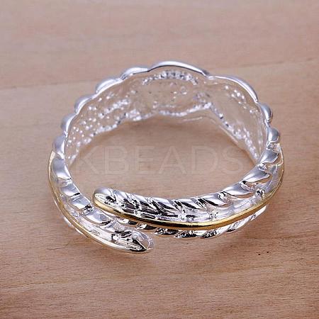 Romantic Feather Adjustable Brass Cuff Rings RJEW-BB12010-1