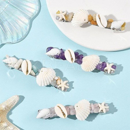 4Pcs 4 Styles Natural Shell Hair Barrettes PHAR-TA000013-1