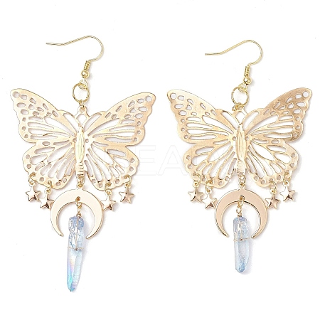 Natural Quartz Crystal & Iron & Brass Dangle Earrings EJEW-TA00588-1