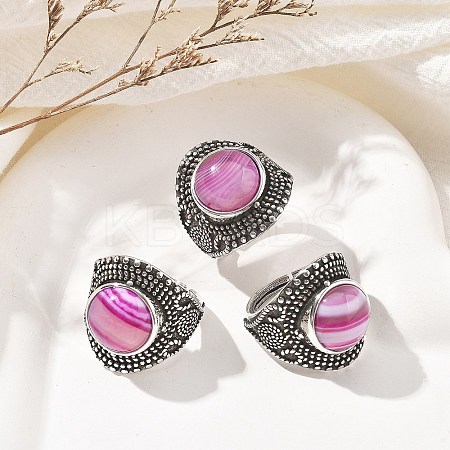 Natural Banded Agate Adjustable Rings RJEW-I108-03AS-13-1