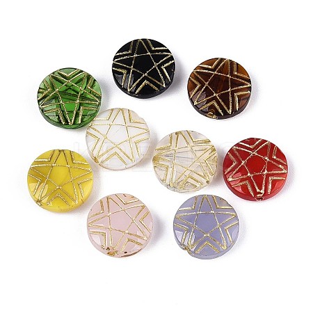 Flat Round with Star Glass Beads GLAA-T025-46M-1