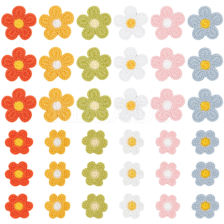 60Pcs 12 Style Flower Shape Two Tone Crochet Appliques DIY-FG0004-05-1