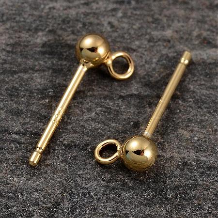 Real 18K Gold Plated Sterling Silver Stud Earrings Findings STER-K015-H397-3mm-G-1