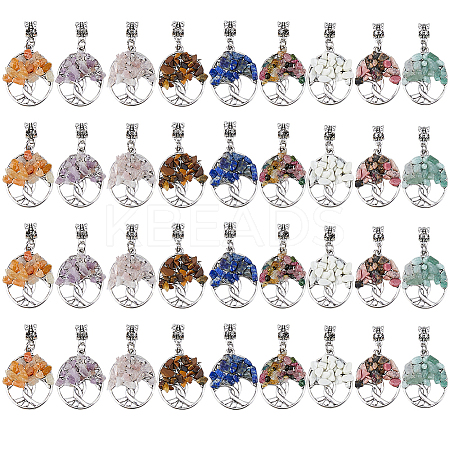 36Pcs 9 Colors Tibetan Style Alloy & Gemstone Chip European Dangle Charms PALLOY-FH00147-1