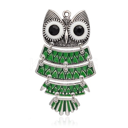 Antique Silver Plated Halloween Owl Alloy Enamel Big Pendants ENAM-J335-07AS-1