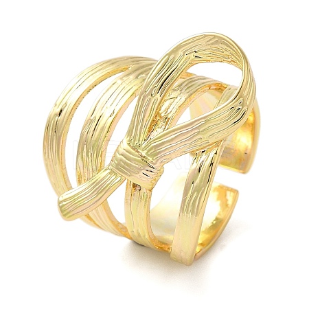 Brass Bowknot Wide Open Cuff Rings for Women RJEW-B062-04G-1