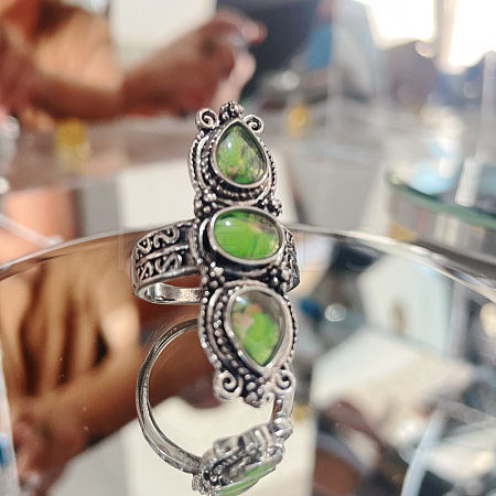 Teardrop & Oval Bohemian Style Zinc Alloy with Resin Imitation Moonstone/Rhinestone Finger Rings FS-WGFB6C4-09-1