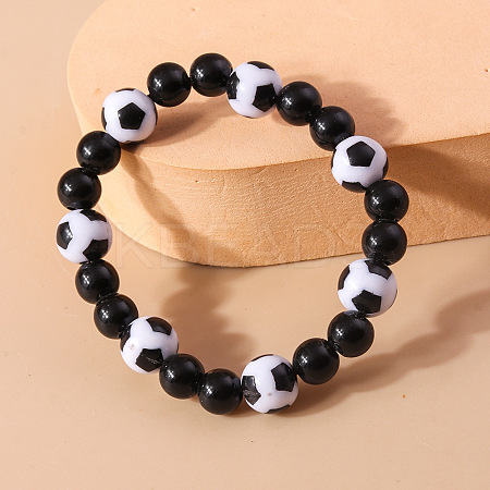 Sport Resin Football Beaded Stretch Bracelets for Women Men FS-WG5AFC0-01-1