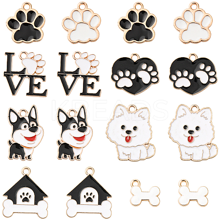 32Pcs 8 Styles Alloy Enamel Paw Print Pendants ENAM-SC0007-29-1