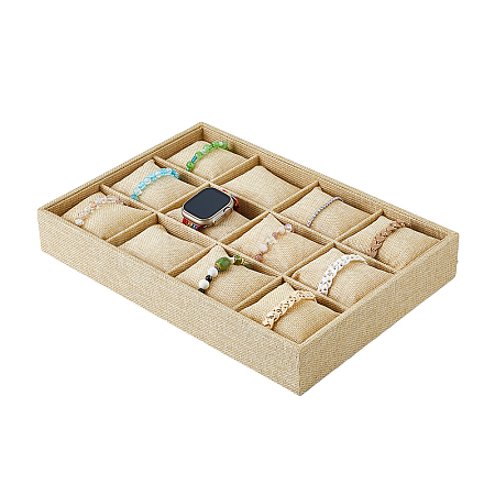 12 Slots Wooden Covered with Linen Bracelet & Bangle & Watch Display Trays BDIS-WH0008-12-1