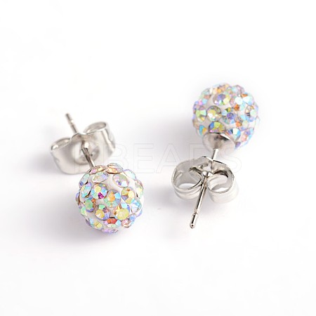 Polymer Clay Rhinestone Ball Stud Earrings EJEW-O041-02G-1