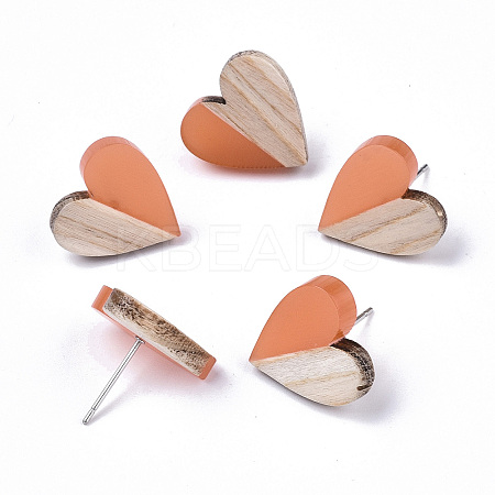 Transparent Resin & Wood Stud Earrings EJEW-N017-002A-D04-1
