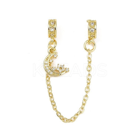 Brass Pave Clear Cubic Zirconia European Safety Chains with Charms KK-L236-16D-G-1