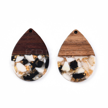 Transparent Resin & Walnut Wood Pendants RESI-N025-028-A01-1