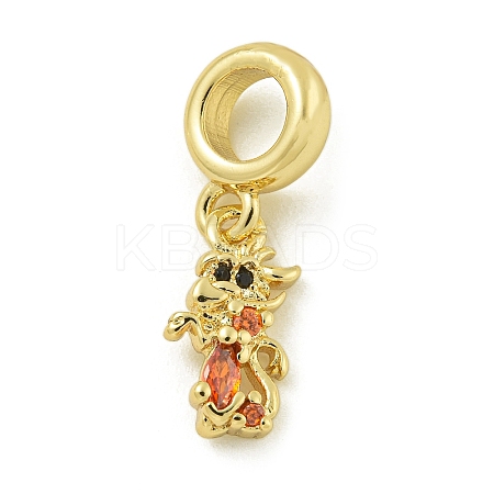 Rack Plating Brass Pave Cubic Zirconia Monkey European Dangle Charms KK-Z067-50G-01-1