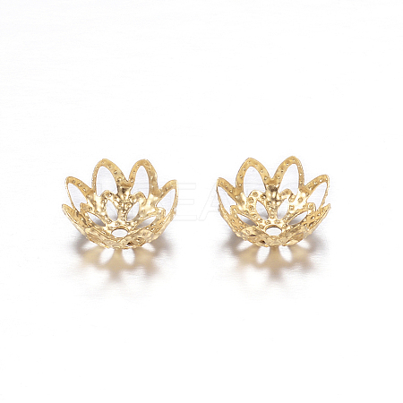 Ion Plating(IP) 304 Stainless Steel Flower Fancy Bead Caps STAS-G085-16G-1