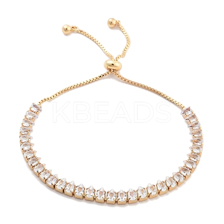 Brass Pave Clear Cubic Zirconia Teardrop Box Chain Slider Bracelets BJEW-YWC0002-07G-1