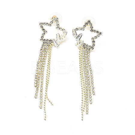 Clear Cubic Zirconia & Crystal Rhinestone Long Dangle Stud Earrings LS-EJEW-C037-06A-LG-1