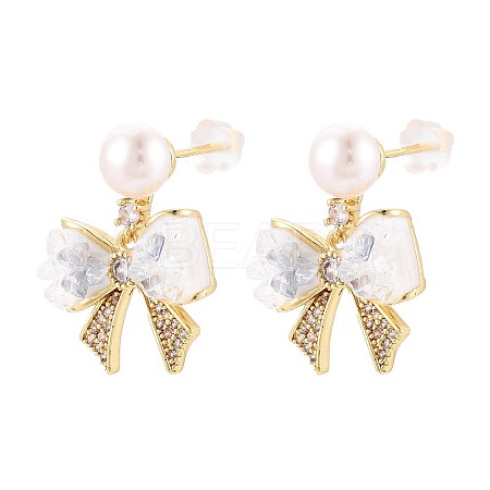 Bowknot Brass Micro Pave Clear Cubic Zirconia Dangle Stud Earrings PEAR-N017-07C-1
