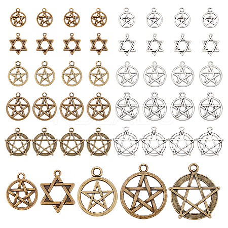60Pcs 10 Style Tibetan Style Alloy Pendants FIND-PH0009-15-1