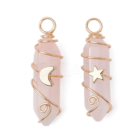 2Pcs 2 Styles Natural Rose Quartz Double Terminated Pointed Pendants PALLOY-JF03122-03-1