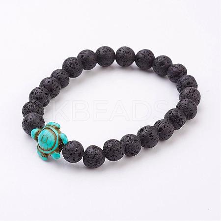 Lava Rock Beaded Stretch Bracelets BJEW-JB03036-02-1