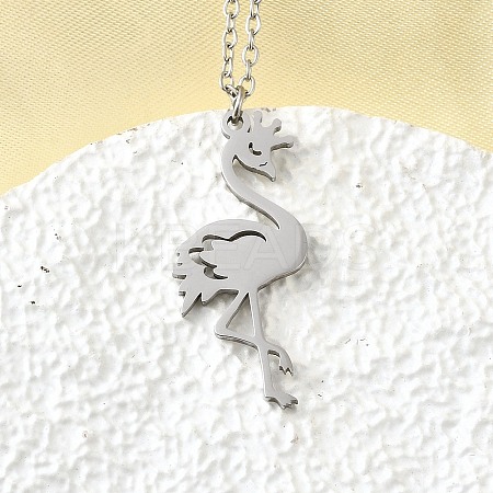 304 Stainless Steel Flamingo Shaped Pendant Cable Chain Necklaces for Women Men NJEW-Q032-02B-P-1
