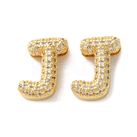 Rack Plating Brass Micro Pave Cubic Zirconia Slide Charms KK-C084-34G-J-1