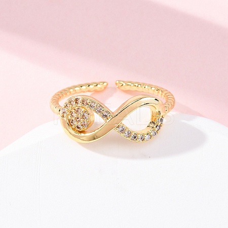 Brass Micro Pave Clear Cubic Zirconia Cuff Rings for Women RJEW-U047-21G-1