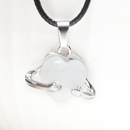 Natural Quartz Crystal Heart with Metal Hands Pendant Necklaces FX8013-5-1