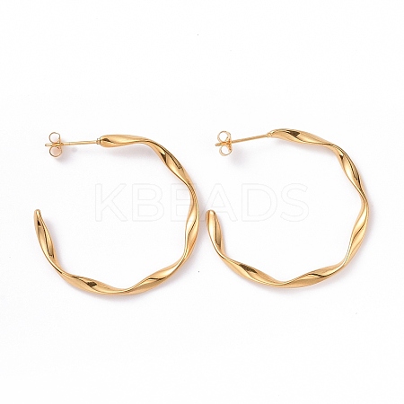 201 Stainless Steel Wave C-shape Stud Earrings with Iron Plating(IP) 304 Stainless Steel Pins LS-EJEW-G298-04G-1
